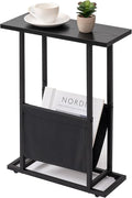 Narrow Side Table for Small Place,Metal Table with PU Leather Bag,Slim Nightstand for Reading Or Storage,Sofa Side Table for Living Room,Bedroom,Black