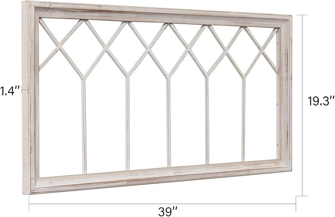Sintosin Rustic Wood Window Frame Wall Decor 40 x 20 inches, Hanging Washable White Farmhouse Faux Windows Frames for Walls, Decorative Wall Art for Living Room Bedroom Hallway Christmas