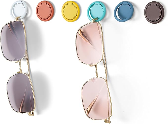 Sunglasses Organizer Wall Mounted Sunglasses Holder 6 Pack Hanging Eyeglass Holder (6 Color with Adhesive)