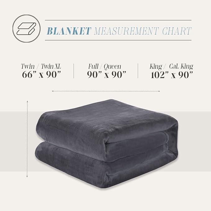 Elegant Comfort Luxury Velvety Feel Blanket, All-Season Lightweight Blanket, Ultra Plush, Soft, Cozy-Fuzzy Flannel Fleece for Couch, Sofa, Bed, Travel, Solid Design, Full/Queen, Grey