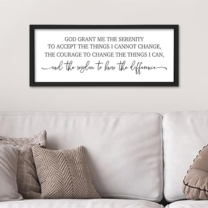 flowtorely Serenity Prayer Wall Decor 24"×10" God Grant Me Sign for Bedroom Bible Verse Scripture Large Christian Wood Framed Wall Hanging Art (Black)