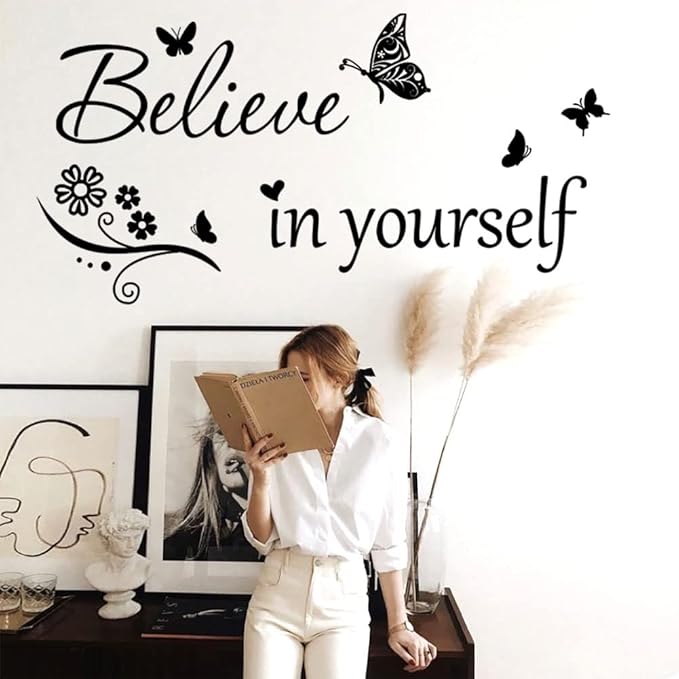 Inspirational Wall Decal Believe in Yourself Decal Wall Quote Stickers PVC Wall Sticker Motivational Quote Saying Peel and Stick Art Positive Word Sayings Message Home Office Decor