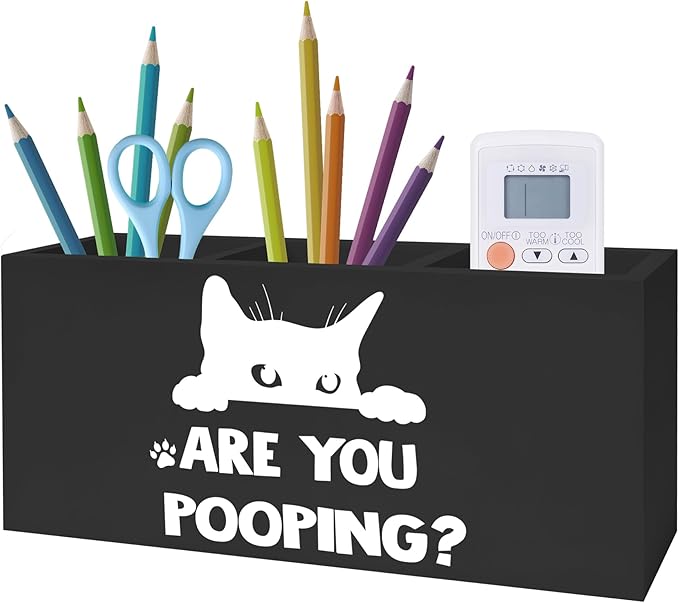 Funny Cat Toothbrush Holders for Bathroom Washroom, Cat Bathroom Decor, Gifts for Cats Lovers Mom, Are You Pooping Humorous Makeup Brush Holder Organizer for Vanity