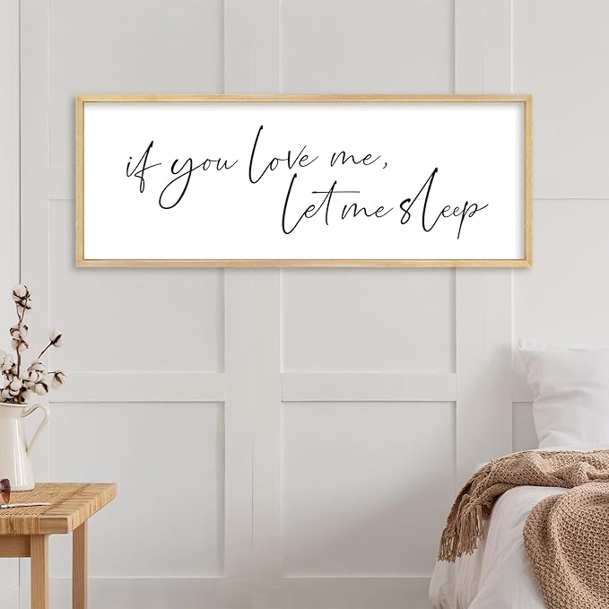 YWJKWLGS If You Love Me Let Me Sleep Sign Wall Art 40"×15" Funny Bedroom Decor Above Bed for Sleep Lovers Humorous Rustic Wooden Plaque for Her/Him (Wood)