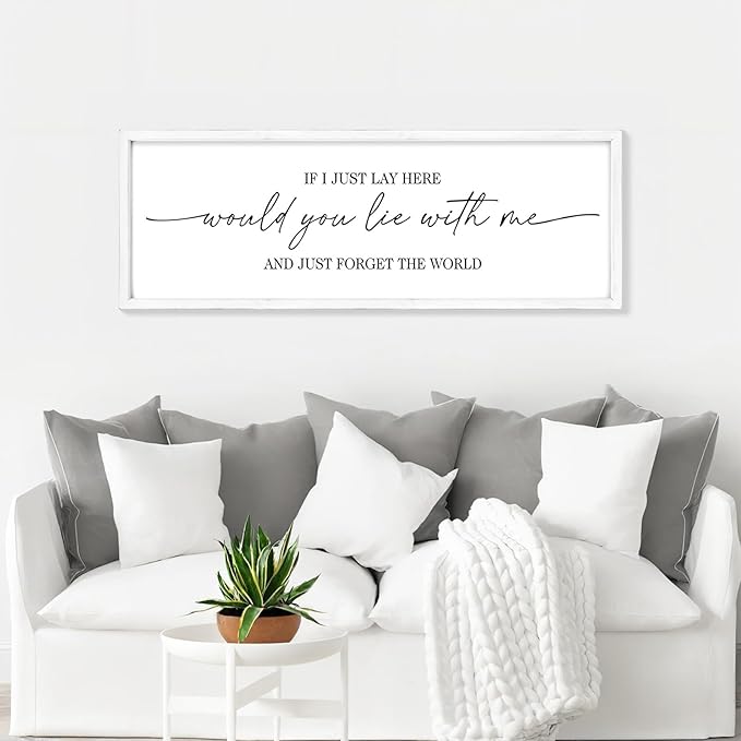 MODE HOME Farmhouse Bedroom Wall Art Above Bed with Title If I Just Lay Here Would You Lie With Me, Large Framed Wall Sign for Master Bedroom Wall Decor, Rustic Wall Art for Home Decor 42 x 15 Inch