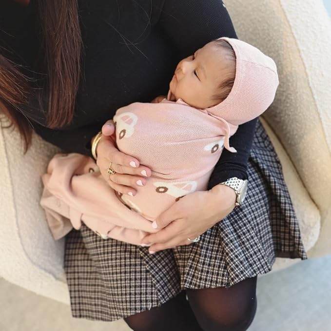 Knit Baby Blanket for Girls and Boys 100% Cotton Buttery Soft Cozy Receiving Swaddle Crib Stroller Blanket for Shower Gift Registry for Newborns, Infants, Toddlers (Cars - Pink)