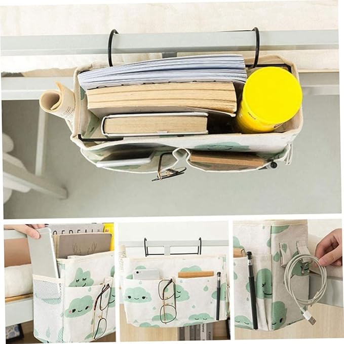Bedside Hanging Organizer Bunk Bed Storage Hanger Bag Pocket Dormitory Bed Caddy - Green.