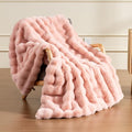 Soft Faux Rabbit Fur Throw Blanket Luxury Super Comfy Double Sided Ultra Cozy Thick Warm Fluffy Blanket for Couch Chair Sofa Bed Living Room Camping, Plush Fuzzy Bubble Blanket, 970 GSM, 50''x60''