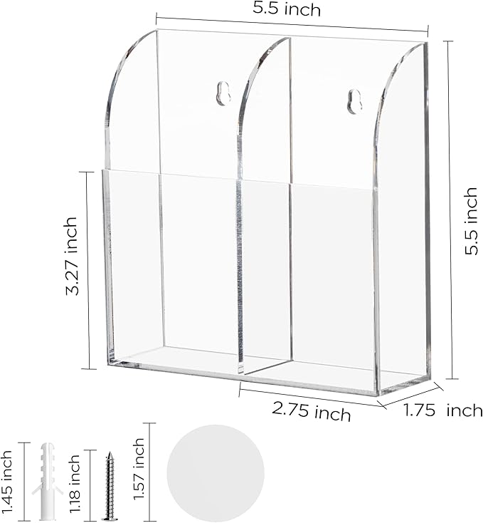 HBlife Acrylic Remote Control Holder Organizer, Clear Wall Mount Caddy for TV, Bedside - 2 Compartments