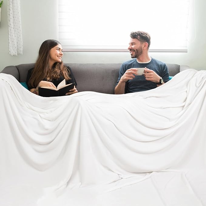 PHF Oversized King Big Fleece Blanket 120"x120", No Shed No Pilling Extra Large Soft Blanket, Giant 10'x 10' Lightweight for Bed, Sofa Travel and Camping, Suitable for All Season, White