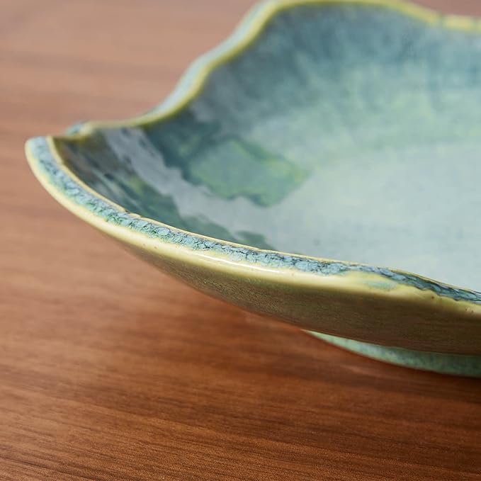 Large Ceramic Decorative Bowl, 12" Green Reactive Glaze Centerpiece Bowl, Modern Coffee Table Decor, Entryway Catchall Key Bowl, Decorative Fruit Bowl for Dining Table Living Room (12'')