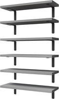 WOPITUES Wood Floating Shelves Set of 6, Shelves for Wall Decor, Farmhouse Shelf for Bedroom, Bathroom Storage Shelves, Book Shelves for Living Room-Grey