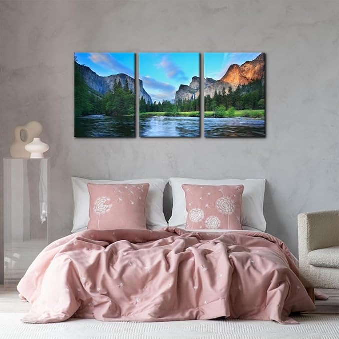 Pacimo Mountain Canvas Wall Art Panorama of Yosemite Valley Pictures Painting National Park Modern Artwork Lake Nature Landscape Framed Wall Art for Living Room Bedroom Office Wall Decor - 20"x28"x3