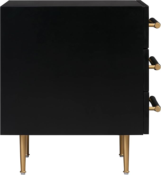 Tov Furniture Trident 3-Drawer Nightstand (Black) | Bedside Table with Storage