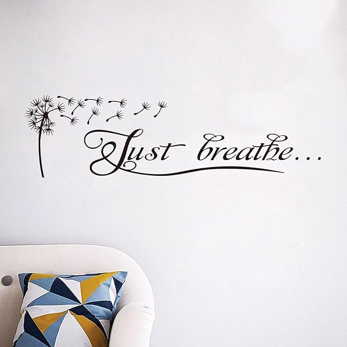 Yoga Quotes Wall Decals for Bedroom: Zen Home Meditation Vinyl Art Wall Stickers for Living Room Bathroom - Just Breathe 35" X 9.8"