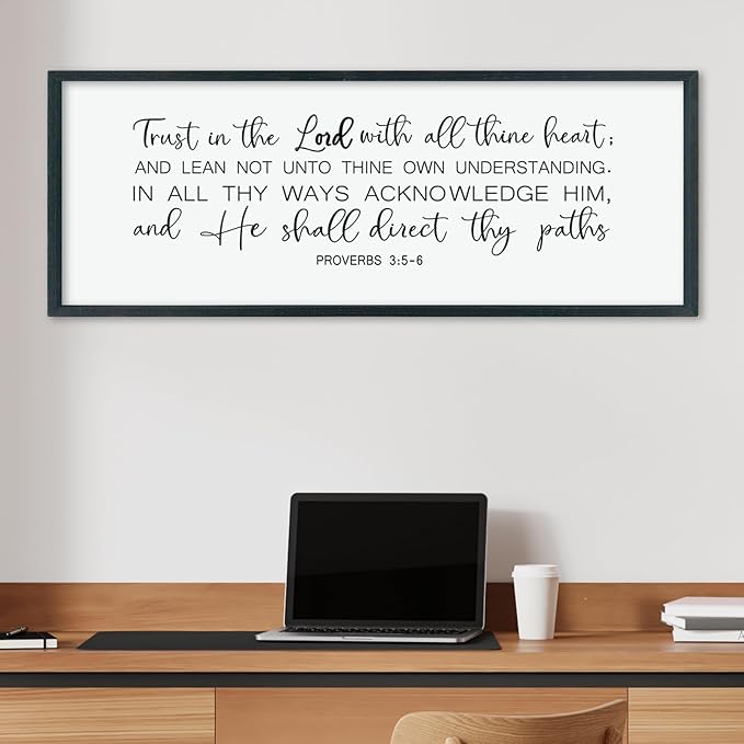 LuZhiQiang Christian Wall Art Proverbs 3:5-6 Bible Verse Trust in The Lord Sign 40"×15" Inspirational Religious Decor for Living Room Bedroom Scripture Large Wooden Framed Wall Hanging (Black)