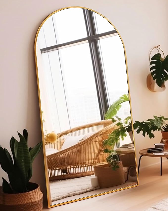 Full Length Floor Mirror - 71x30 Inches Oversized Arched Wall Mirror, Gold Standing Mirror for Bedroom, Living Room, Dressing Room - Elegant Freestanding & Leaner Mirror for Home Decor