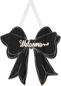 Black Bow Decor Hanging Sign Cute Coquette Bow Decoration Double-sidedWooden Bowknot Welcome Door Sign for Preppy Room Wall Home Bedroom Fall Halloween Indoor Outdoor Porch