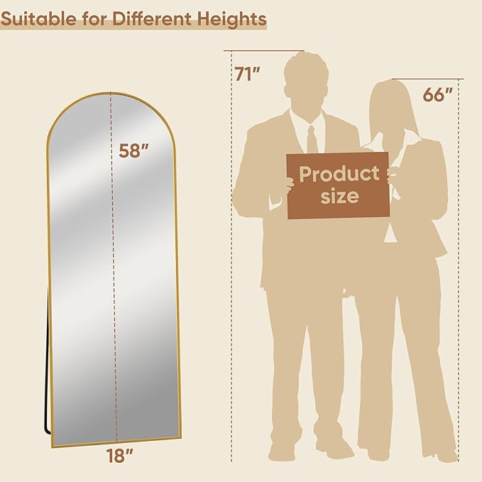 Full Length Mirror, 59"x18" Oversized Arched Mirror Large Standing Mirrors, Tall Mirrors Body Floor Mirror for Bedroom Living Room Aluminum Frame, Gold