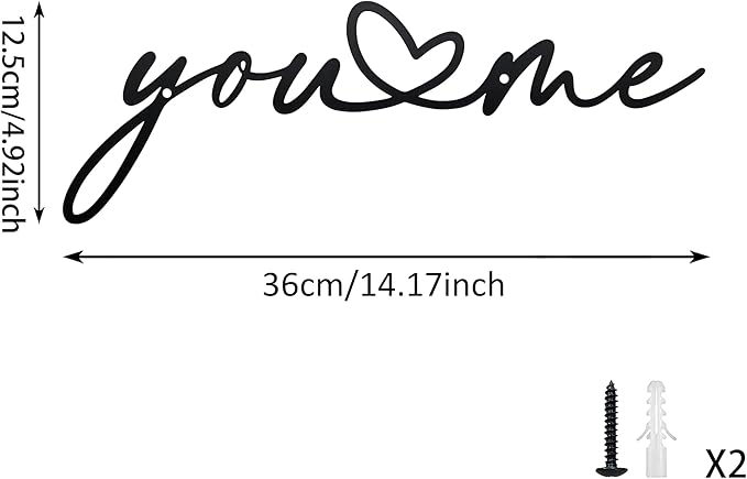 You and Me Sign Metal Wall Decor Love Heart Shaped Decor You and Me Metal Wall Decor Hanging for Living Room Bedroom House Decoration for Housewarming Wedding Anniversary Valentine Gift