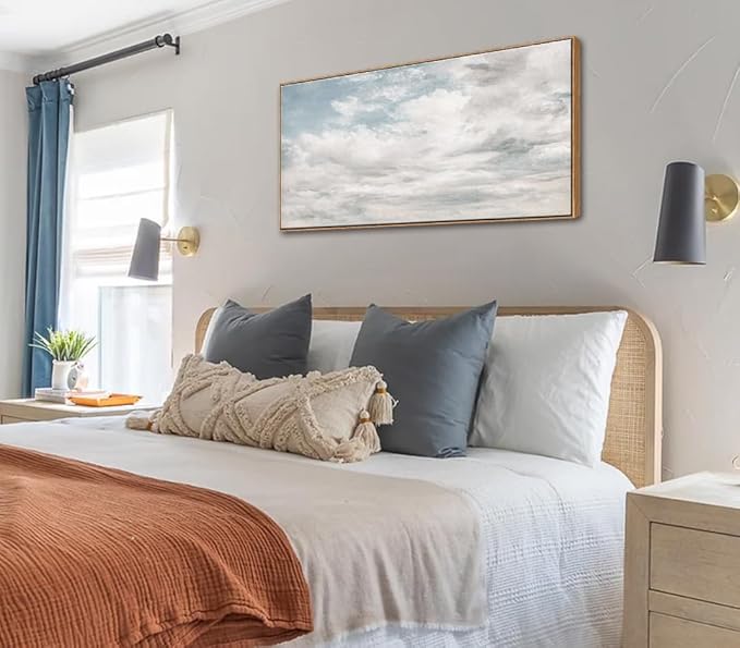 DJSYLIFE Framed Wall Art Decor, Classic Cloud Oil Painting Canvas Print, Vintage Sky Landscape Picture for Farmhouse Home Decor, Large Artwork for Living Room Bedroom, 20"x40"
