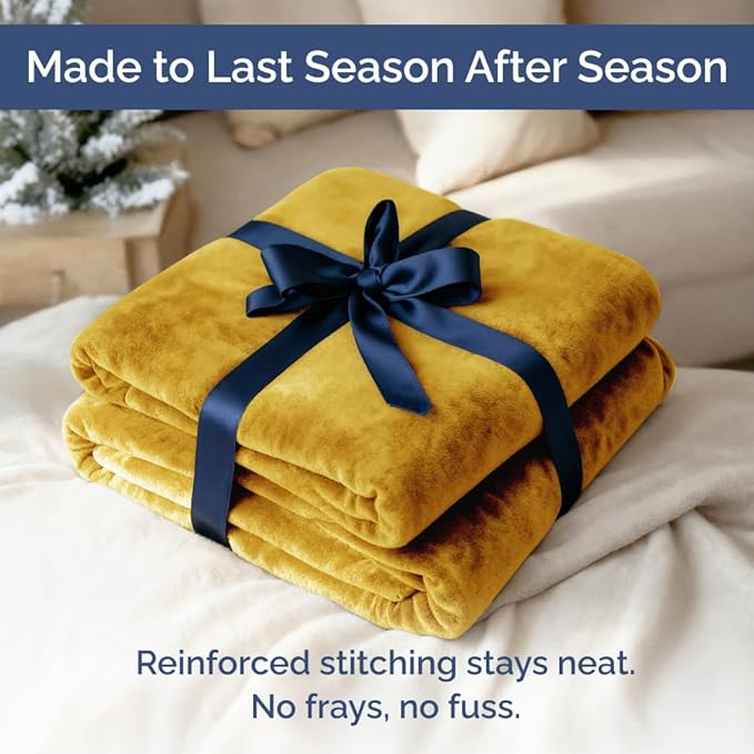 Ultra Soft Fleece Blanket King Size - Flannel Fleece Luxury King Blanket - Lightweight for Couch Bed Chair - Thick, Warm and Breathable - All Season Cozy Fuzzy, Anti-Static Microplush Bedding, Gold