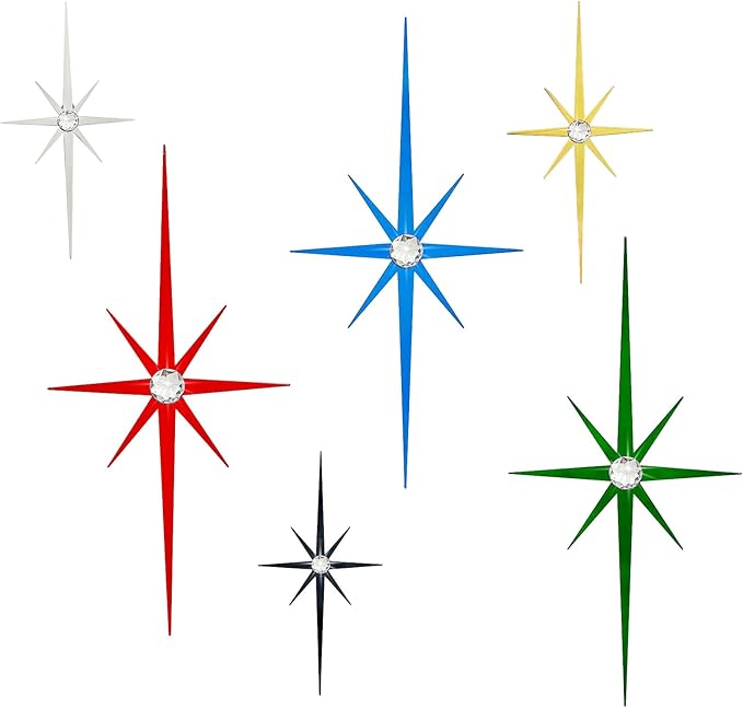 sxnzequnze 4 Pack Metal Star Wall Art 8 Pointed Starburst Wall Decor Set with 2 Large & 2 Small Pieces Mid Century Celestial Metal Wall Sculpture for Bedroom Living Room Office Gallery Wall