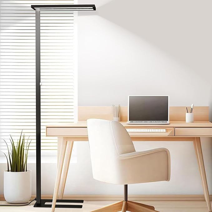 STERREN Eye-Care Led Floor Lamp,76" Tall Office Floor Lamp, 120W Black Modern Free-Standing Lamp, 9100LM Bright Reading Lamp for Study Room,Living Room,Meeting Room,4000K
