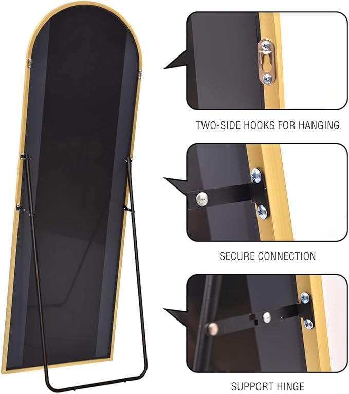 Floor Mirror, Full Length Mirror with Stand, Arched Wall Mirror, 26"x68" Mirror Full Length, Gold Floor Mirror Freestanding, Wall Mounted Mirror for Bedroom Living Room, Gold