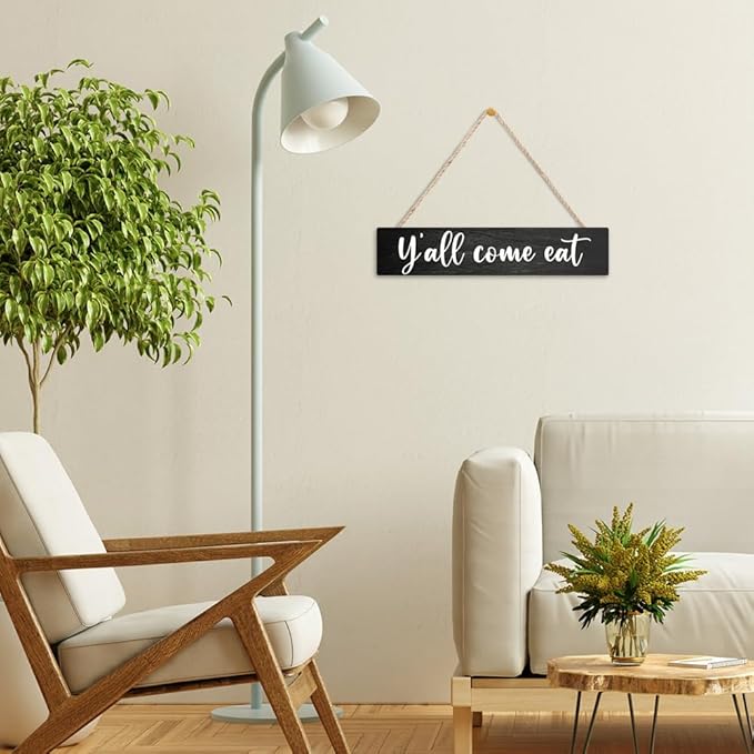 AGMDESIGN Y'all Come Eat Wood Sign, Rustic Kitchen Dining Room Wall Decor for Shelf Desk Door, Farmhouse Living Room Cafe Bar Restaurant Hanging Wooden Plaque, New Home Gifts for Friends Coworkers