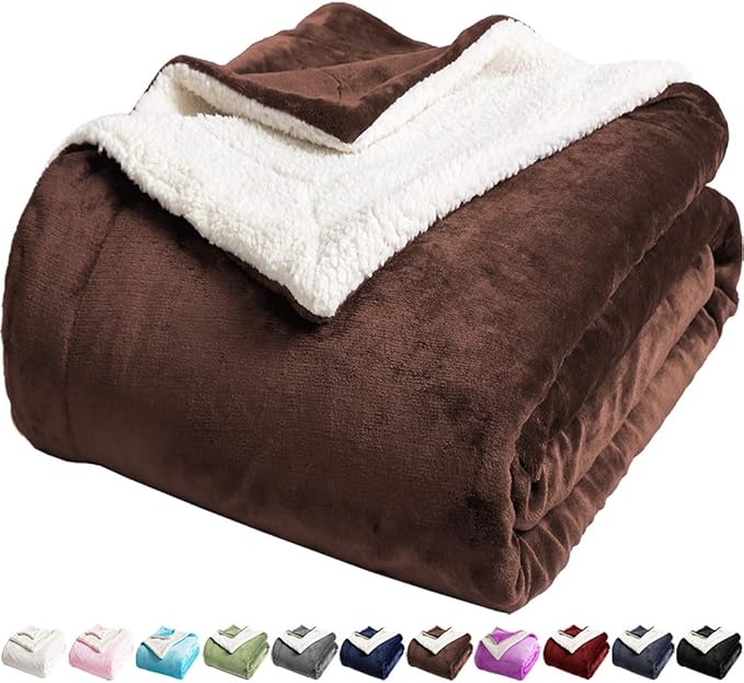 LBRO2M Sherpa Fleece Bed Blanket Twin Size Super Soft Fuzzy Plush Warm Cozy Fluffy Microfiber Couch Throw Velvet Double Reversible Luxurious Blankets,Brown