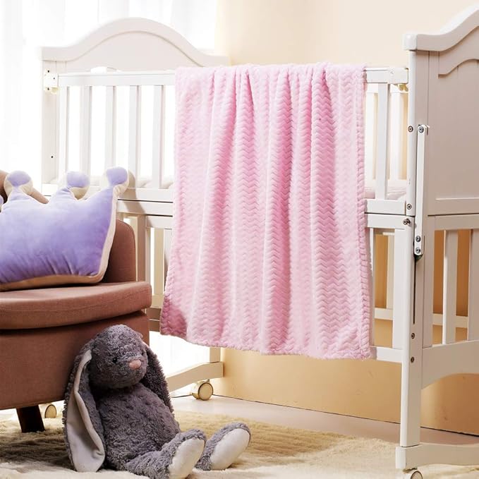 CREVENT 2Pcs 30''X40'' Cute Cozy Fluffy Warm Baby Blankets for Infants Toddlers' Bedding Crib Cot Stroller - Grey Cloud + Wave Pink