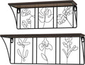 QUTREY Plant Wall Art Floating Shelves Set of 2, Minimalist Metal Abstract Decor Rustic Wooden Shelf for Living Room, Bedroom, Bathroom