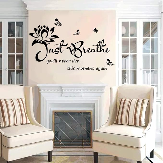 Vinyl Wall Stickers Wall Decor for Living Bedroom Room Yoga Relaxing Nursery House Wall Decals Quotes Inspirational Just Breathe Art Decor Home Decoration.