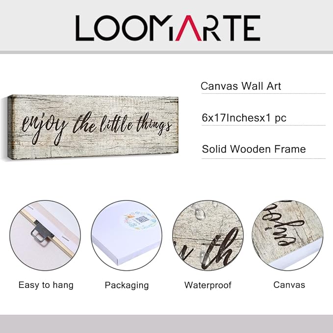 Quotes Wall Decor Enjoy the Little Things Sign Family Wall Signs Canvas Prints Rustic Wooden Wall Art Wood Pictures for Living Room Bedroom Office Home Decor, 6 X 17 Inch Framed