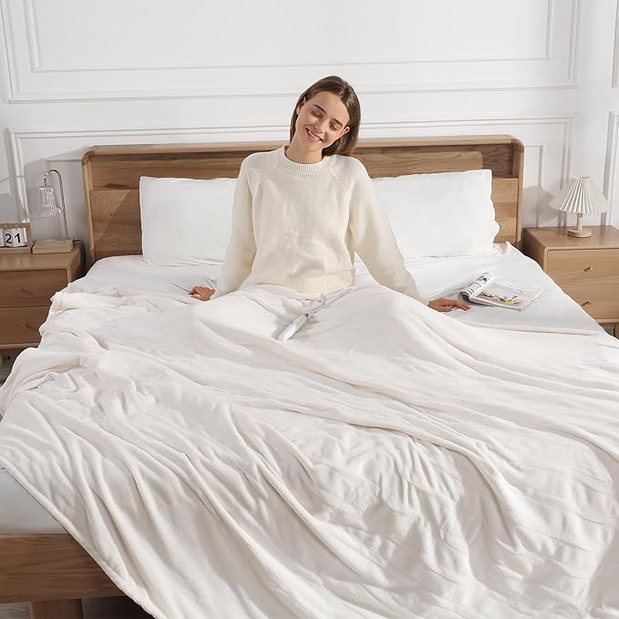 Heated Blanket Full Electric Blanket 72X84in - Fast Heating Blanket for Adults Ultra Soft Flannel Blankets with 5 Heat Levels & 10 Hrs Timer, Machine Washable, Bed Warm Blanket for Winter, White