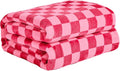 FY FIBER HOUSE Checkered Flannel Fleece Throw Blanket King Size Soft Cozy Checkerboard Grid Print Chessboard Pattern Blankets for Bed Couch Sofa, 90"x108", Hot Pink