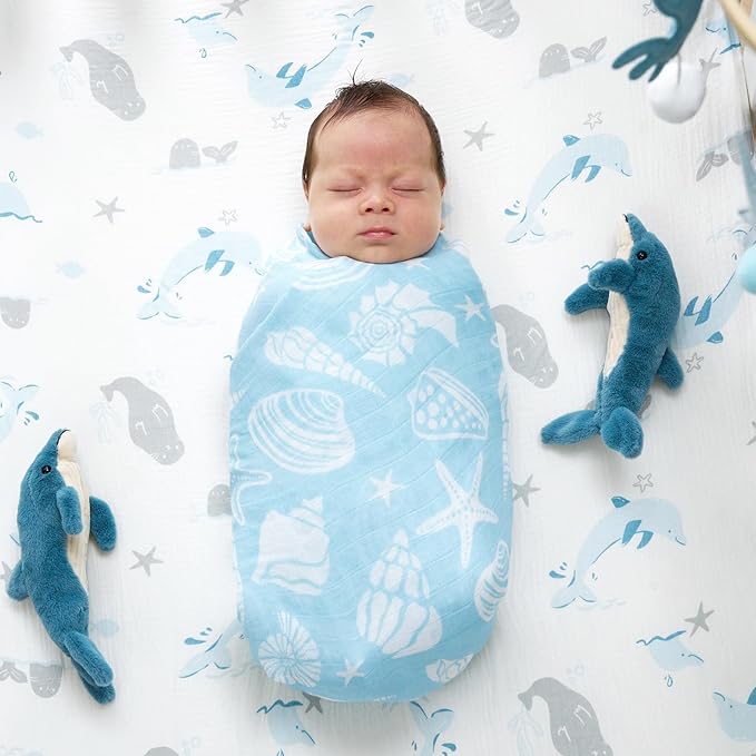 Momcozy Muslin Swaddle Blankets, 4-Pack Breathable and Skin-Friendly Receiving Blankets, Best Wishes Swaddle Blanket Shower Gifts & Baby Registry Essentials, Large 47"x47", Ocean Pixie Dream