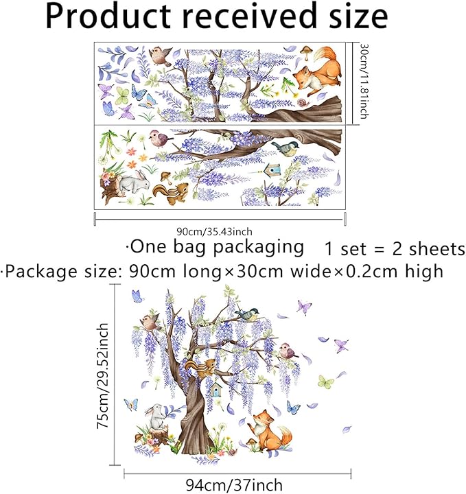 TUOKING Wall Stickers Decor,Removable Purple Tree Wall Murals Peel and Stick Modern Wall Art Decal Home Decor for Kitchen,Bedroom,Living Room(MS2453-KL)