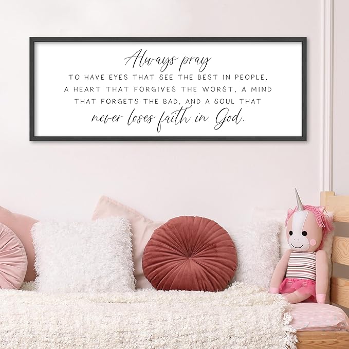 Always pray Wall Decor To Have Eyes That See Sign 32"×12" Bible Verse Scripture Christian for Bedroom Living Room Large Wall Art Hanging (Black)