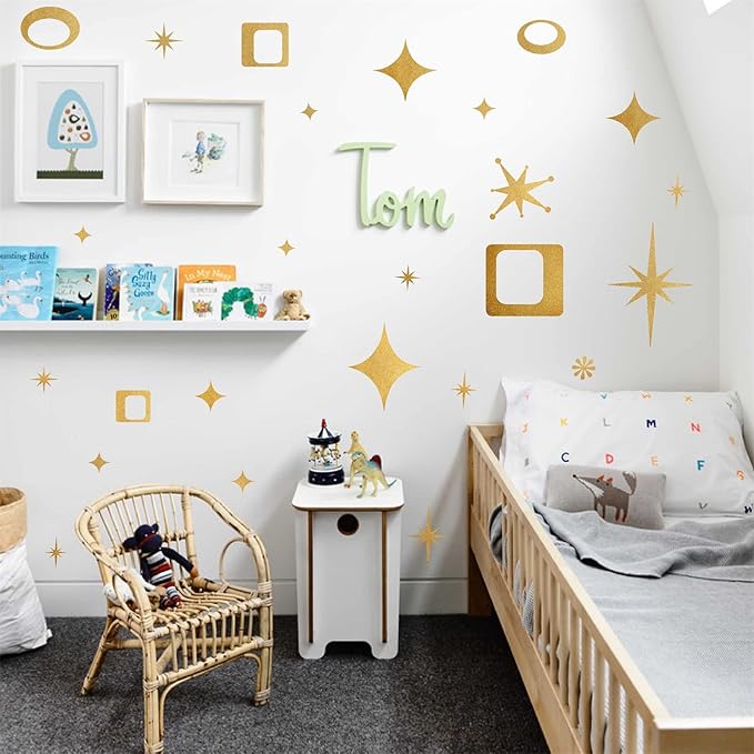 Star Wall Decals Retro Star Wall Decal Ovals and Squares Walls Decals Geometric Walls Stickers Vinyl Decal Removable Peel and Stick Murals Stickers for Bedroom Living Room Office Decor