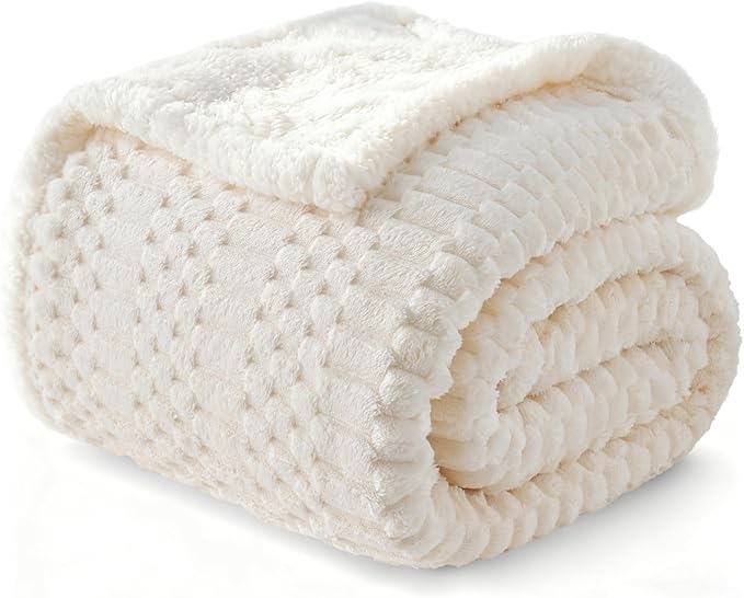 Sherpa Throw Blanket for Couch Flannel Cozy Soft Thick Blanket Warm Twin Blanket for Bed Fleece Home Decor Gifts, Z01 - White, 60"*80"