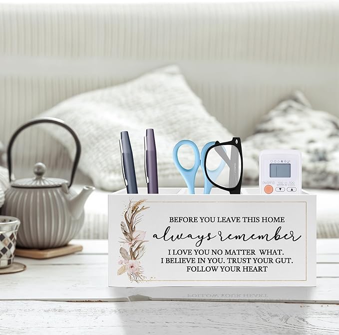 Before You Leave This Home Pen Pencil Holder, Inspirational Gifts for Women, Rustic Flower Motivational Pencil Pen Holder Organizer for Home Office Desk Accessories