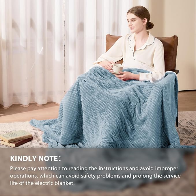 Homemate Heated Blanket Electric Throw - 50"x60" Heating Blanket Throw 1/2/4/6/8 Hours Auto-Off 10 Heat Levels Over-Heat Protection Soft Flannel Sherpa ETL Certification