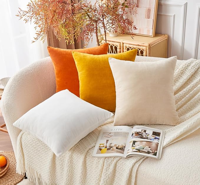 Throw Pillow Covers Mustard Yellow Set of 2 12x20 Inch Fall Pillow Covers, Soft Velvet Farmhouse Lumbar Decorative Pillowcases for Couch Sofa Bed, Home Boho Decor, Modern Cushion Covers
