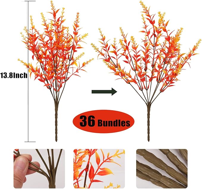 RECUTMS Fake Flowers for Decoration Artificial Flowers Lavender Flowers Outdoors UV Resistant Fake Shrubs Greenery Plants Indoor Plastic Faux Bouquets for Outdoor Home Garden Porch Decoration(Gold)