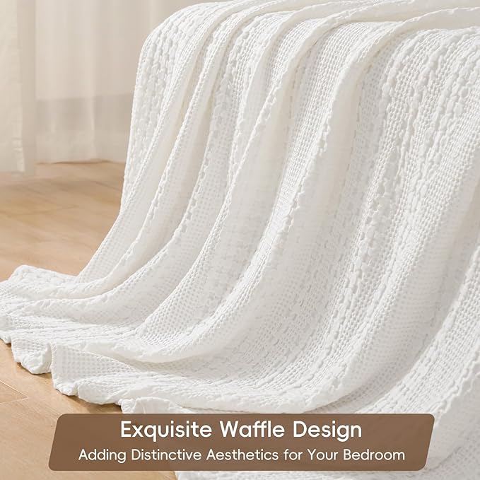 PHF 100% Cotton Waffle Weave Blanket King Size for Bed, Soft Lightweight & Breathable for Spring and Summer, All-Season Comfort, Luxury Aesthetic Blanket for Home Decor, 108"x90", White