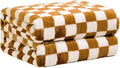 FY FIBER HOUSE Checkered Flannel Fleece Throw Blanket Soft Cozy Checkerboard Grid Print Chessboard Gingham Pattern Blankets for Bed Couch Sofa, 50"x60", Oak