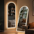 Arched Full Length Mirror with LED Lights, 60"x16" LED Floor Mirror with Stand, Body Floor Mirrors with Dimming & 3 Color Lighting, Wall Mounted LED Mirrors for Bedroom, Dressing Room, Cloakroom