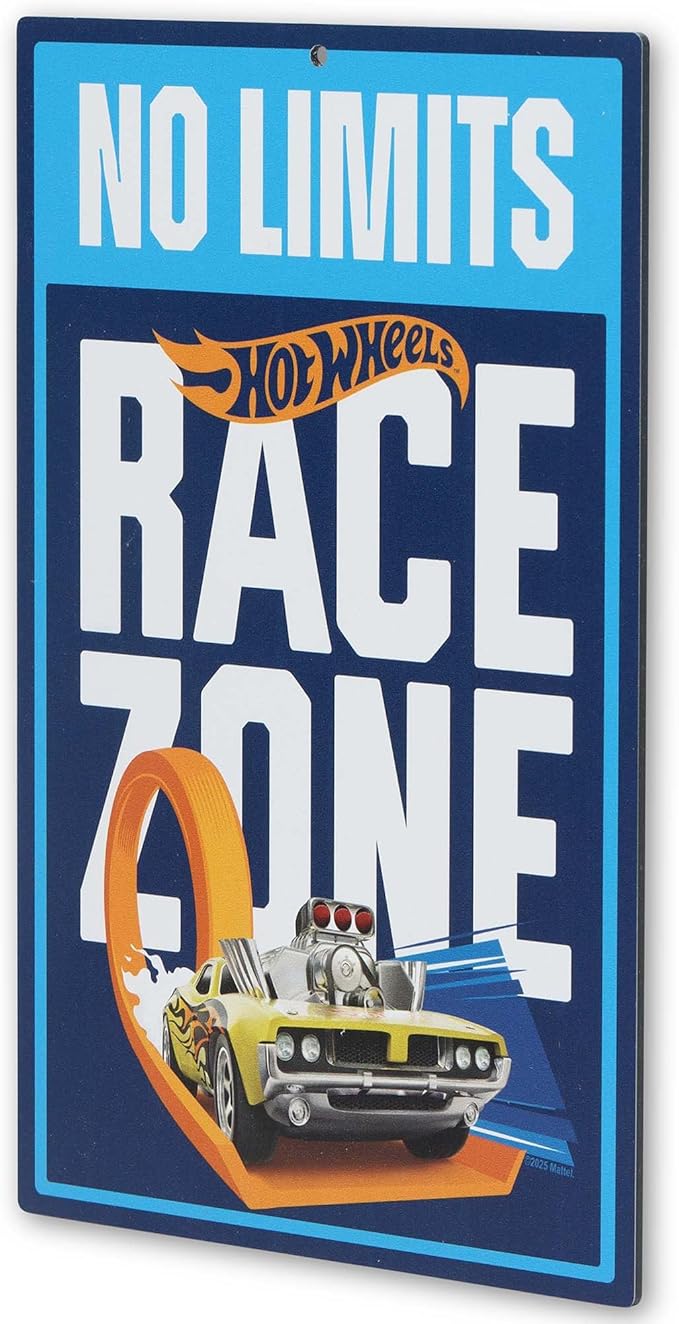 Hot Wheels No Limits Race Zone Metal Wall Decor - Fun Hot Wheels Sign for Kids' Bedroom or Garage